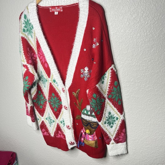 NWT NEW Womens Jollidays Reindeer Button Front Cardigan Christmas Ugly Tacky XL - Picture 7 of 13